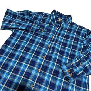 Duluth Trading Co Button Down Shirt Mens Large‎ Blue Plaid Long Sleeve Stretch